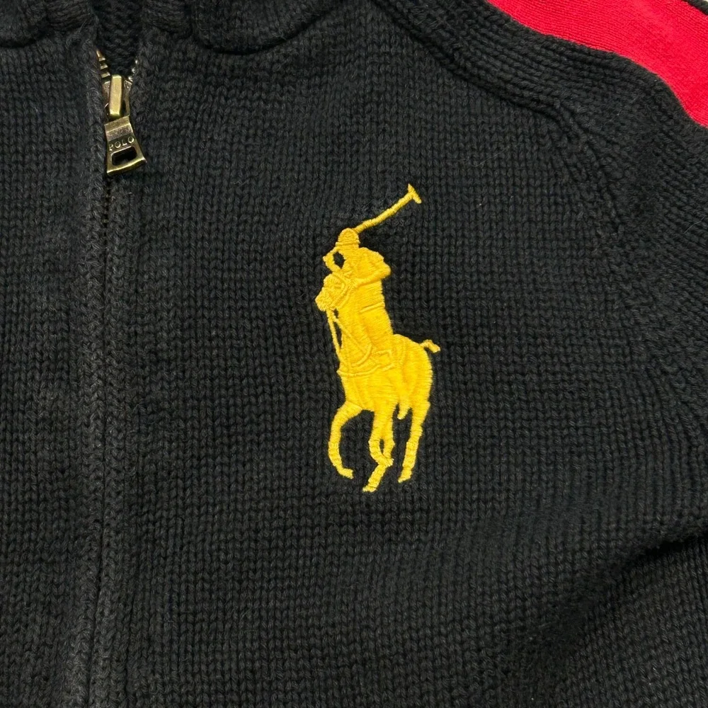 Polo Ralph Lauren Zip Hoodie Size 6 Boys Big Pony Cotton Knit Sweater Black Fade